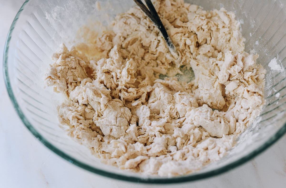 mixing dough with chopsticks