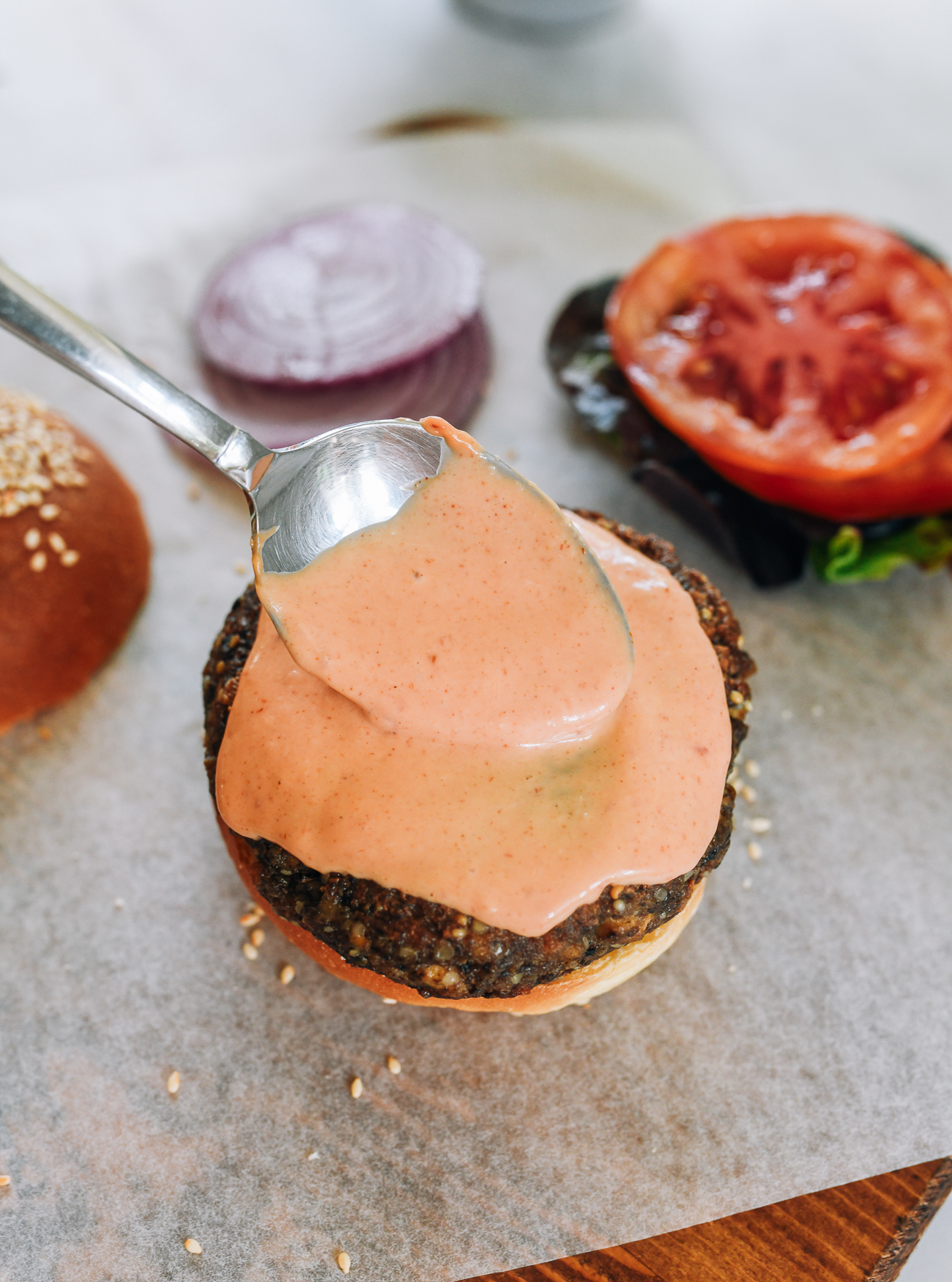 yum yum sauce on burger