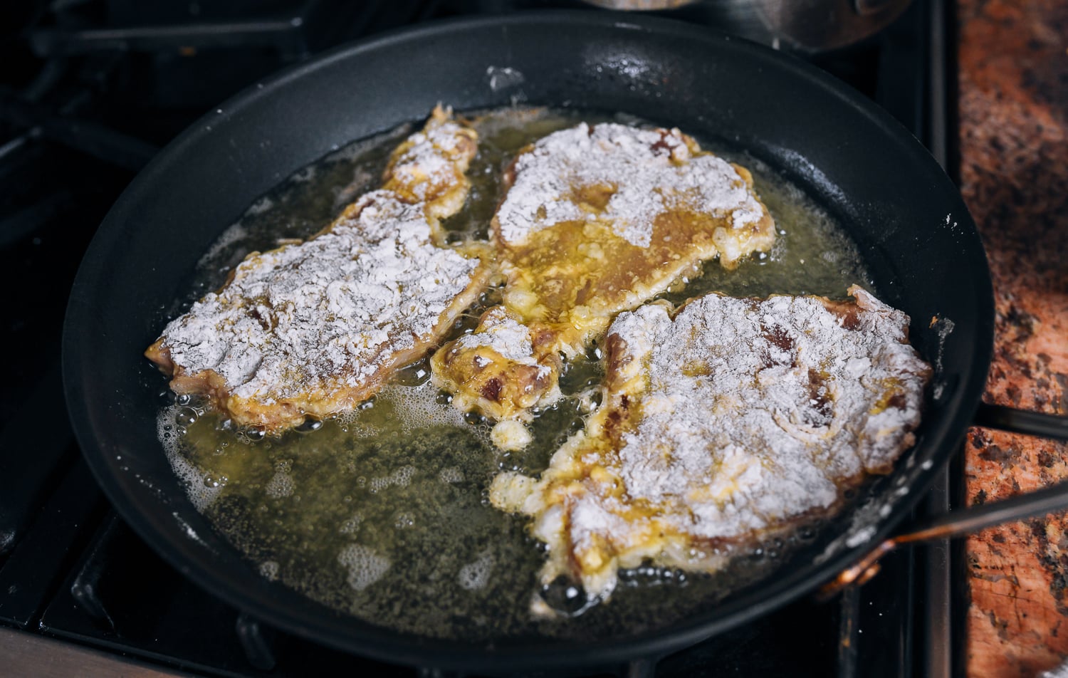 shallow frying pork chops in oil