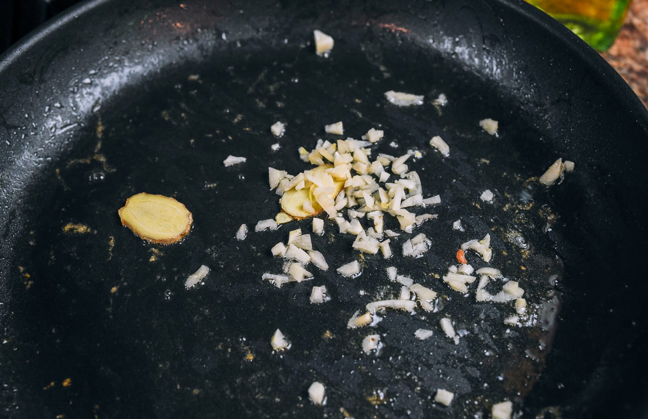 garlic and ginger in coconut shrimp curry