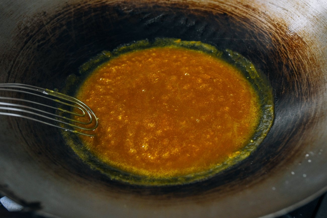 egg foo young gravy in wok