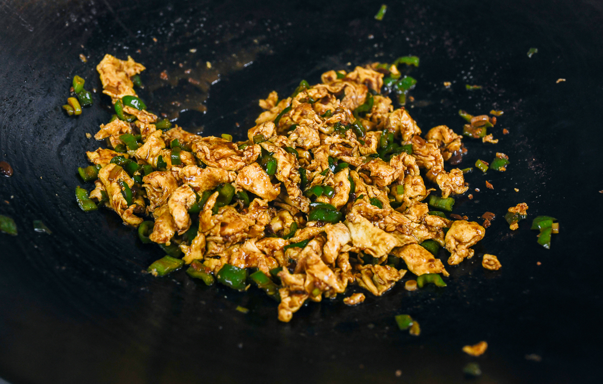 Chinese scrambled eggs with soy bean sauce