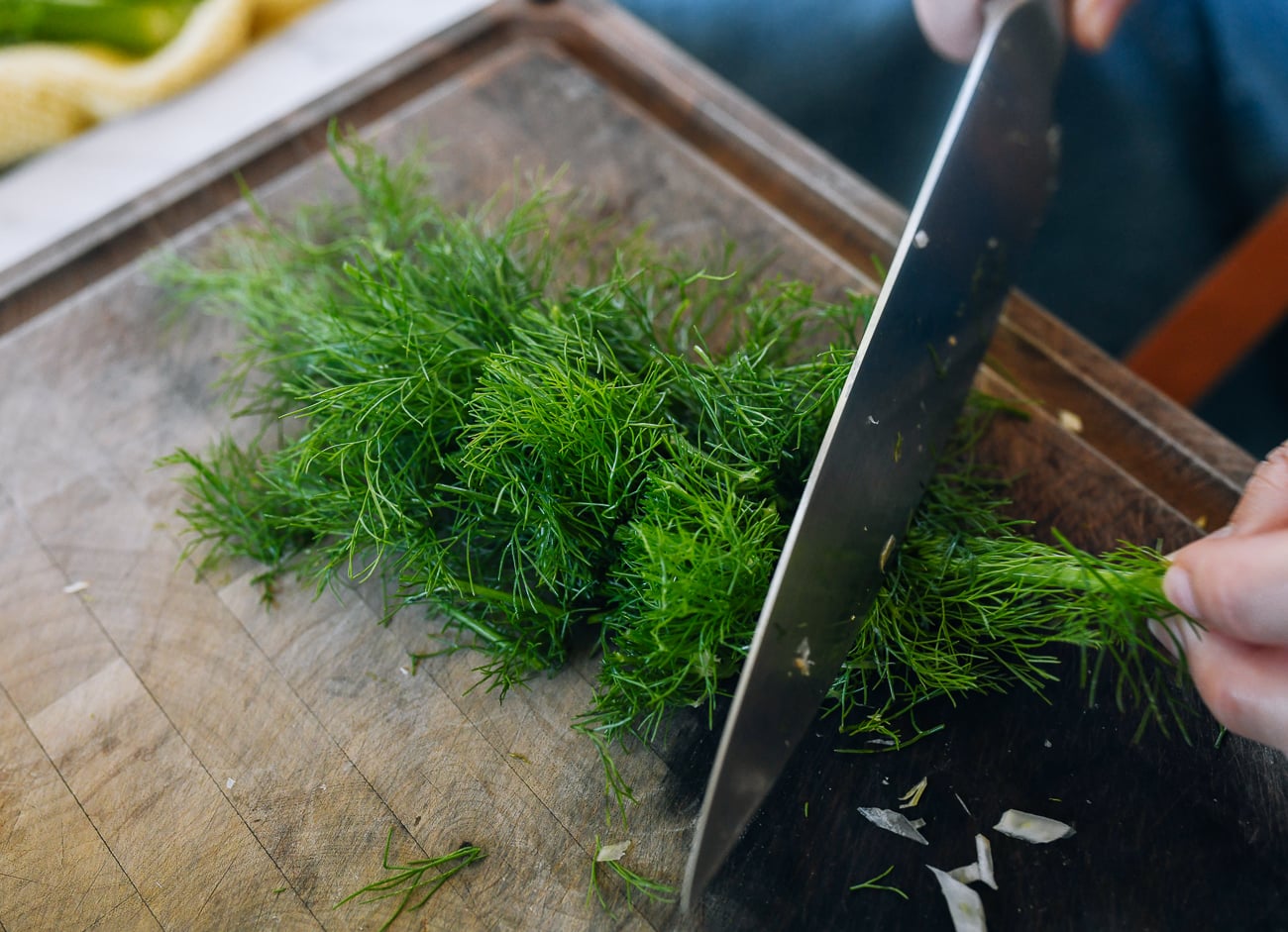chopping fennel fronds
