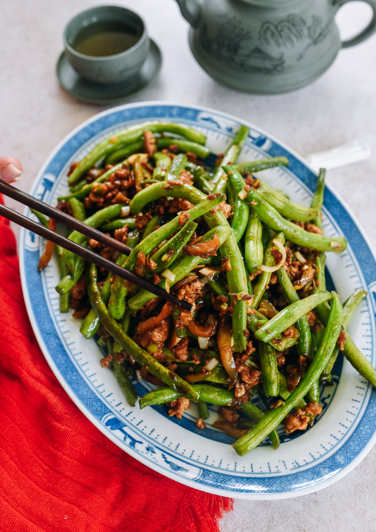 String Bean Stir-fry with Pork and Zha Cai 