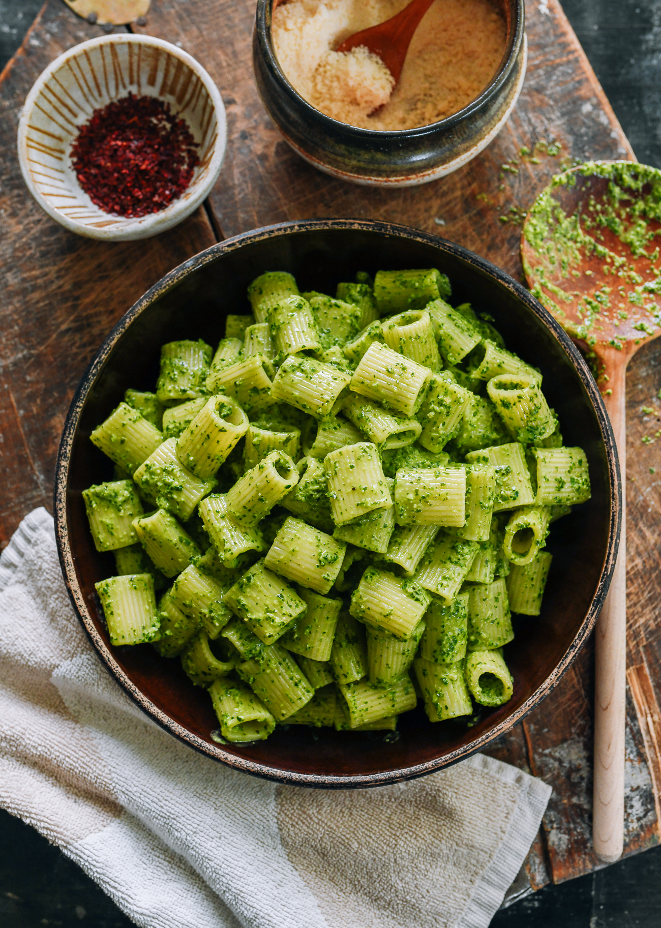 kale pesto with rigatoni