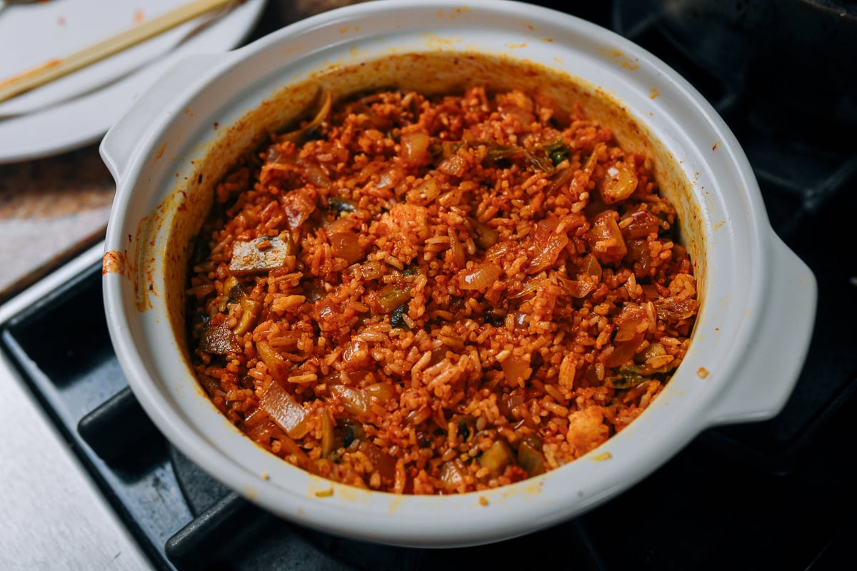 kimchi rice in casserole dish