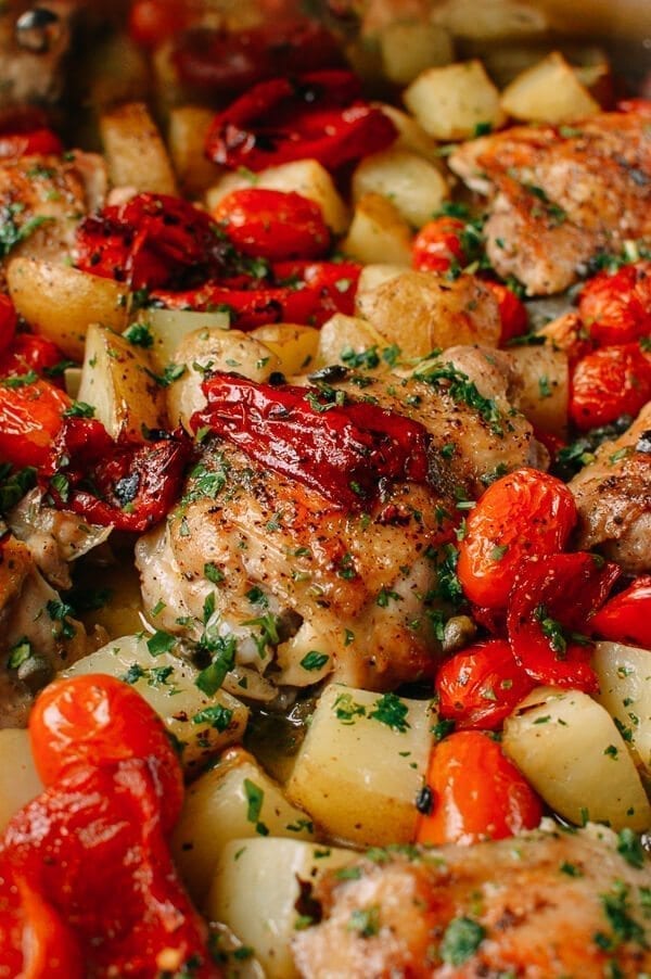 Mediterranean Chicken Thighs, by thewoksoflife.com
