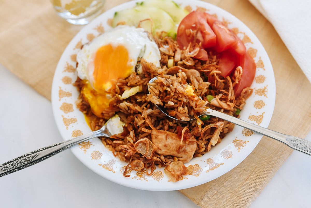 eating nasi goreng