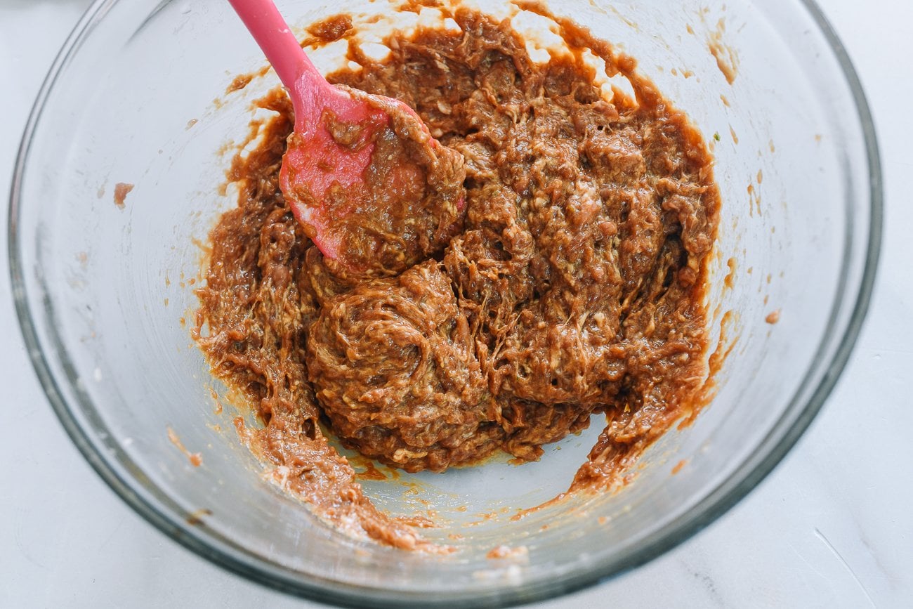 mixing dumpling filling