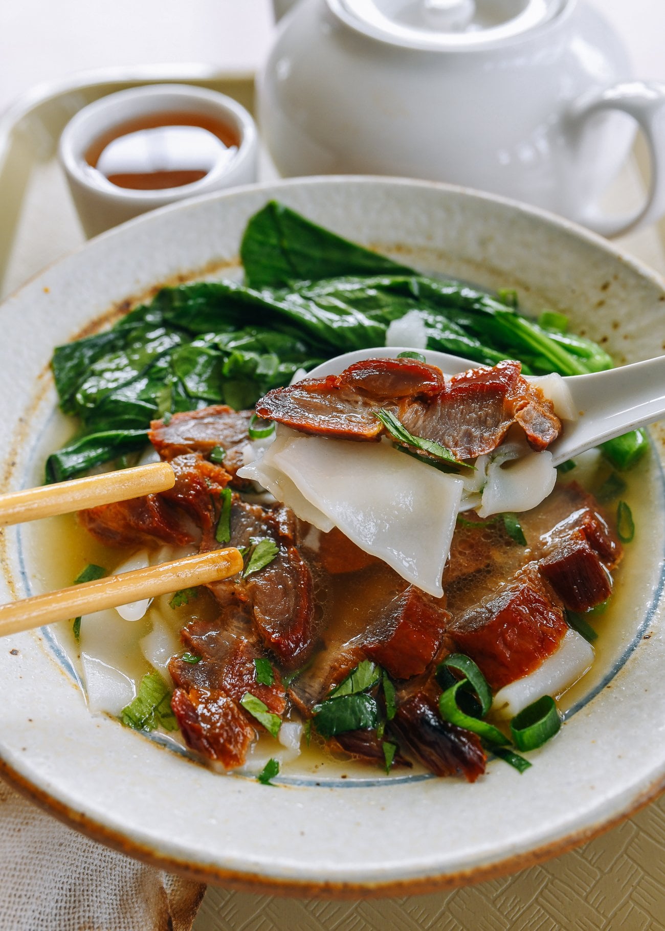 Ho Fun Rice Noodle Soup in Bowl