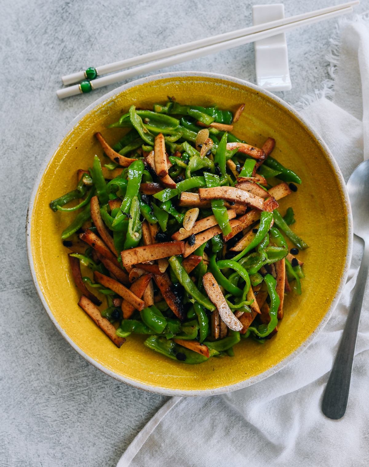Stir-fried Pressed Tofu with peppers and black beans