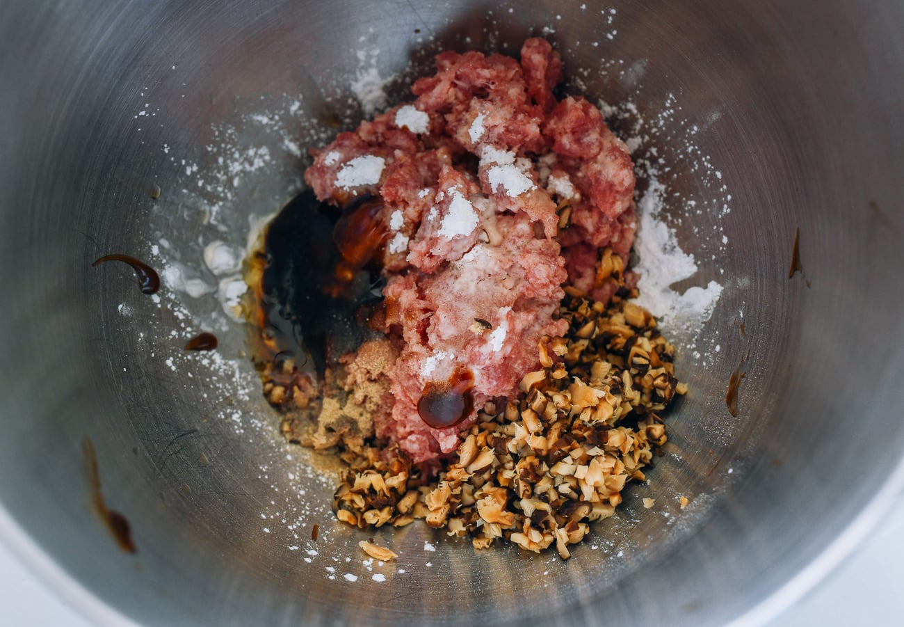 filling ingredients for stuffed bitter melon in metal bowl