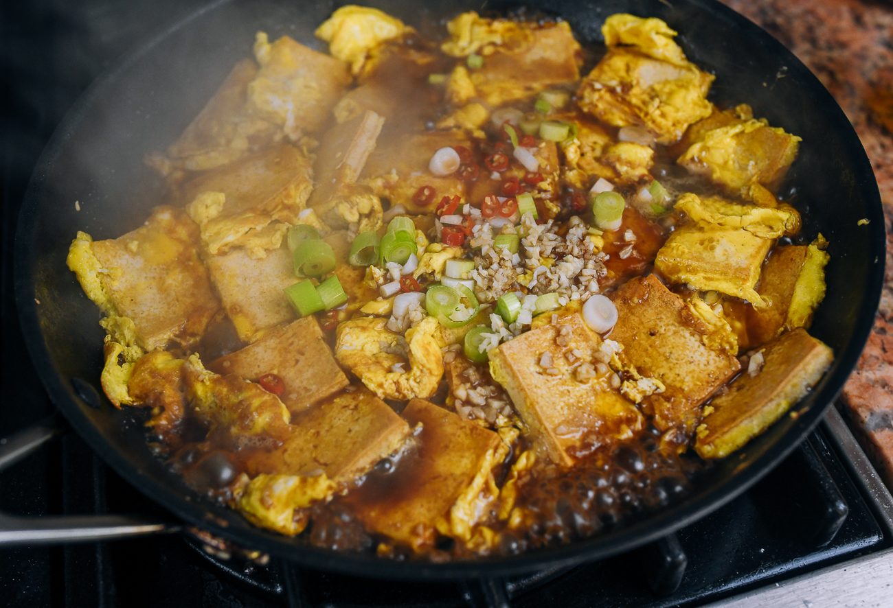 sauce added to tofu and egg dish