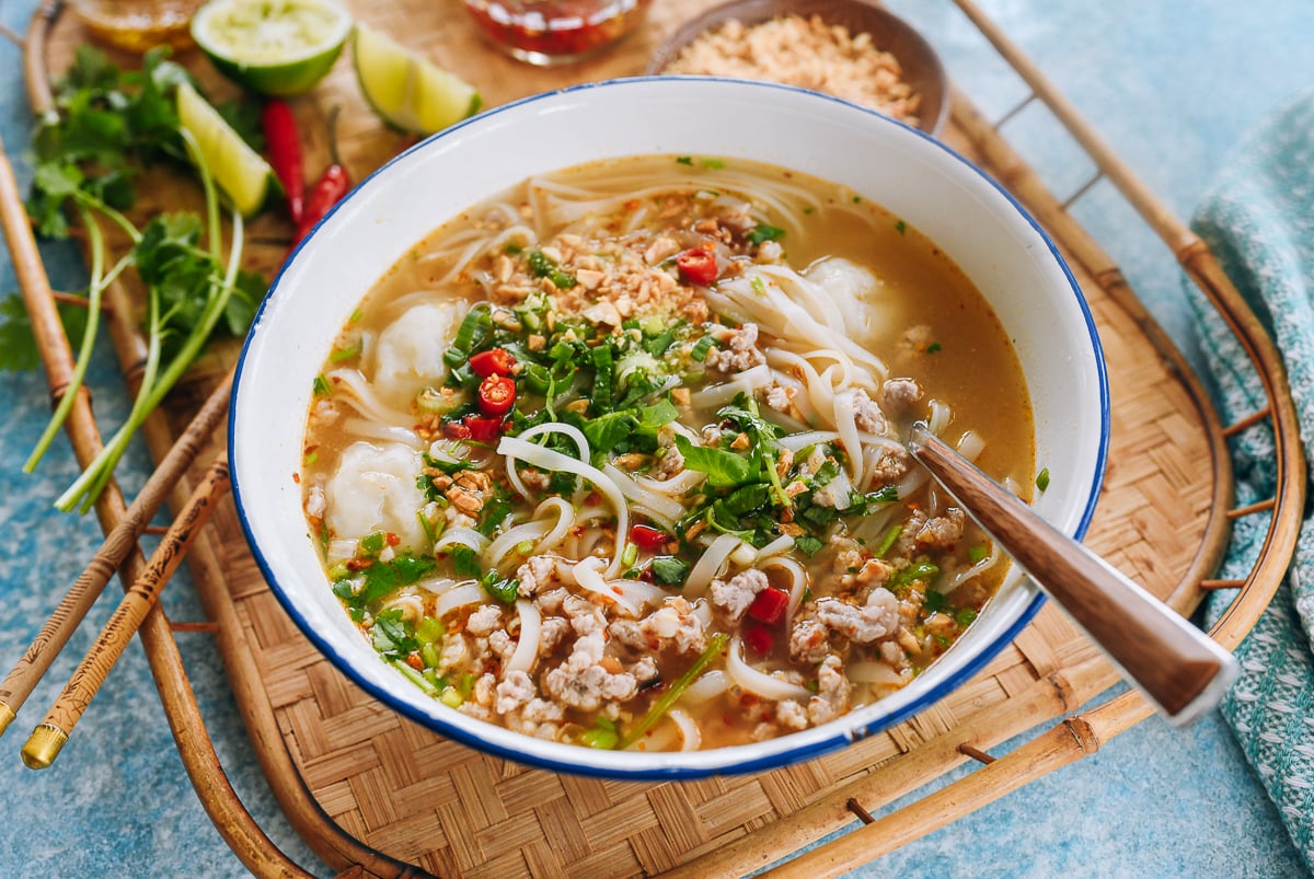 bowl of tom yum noodle soup