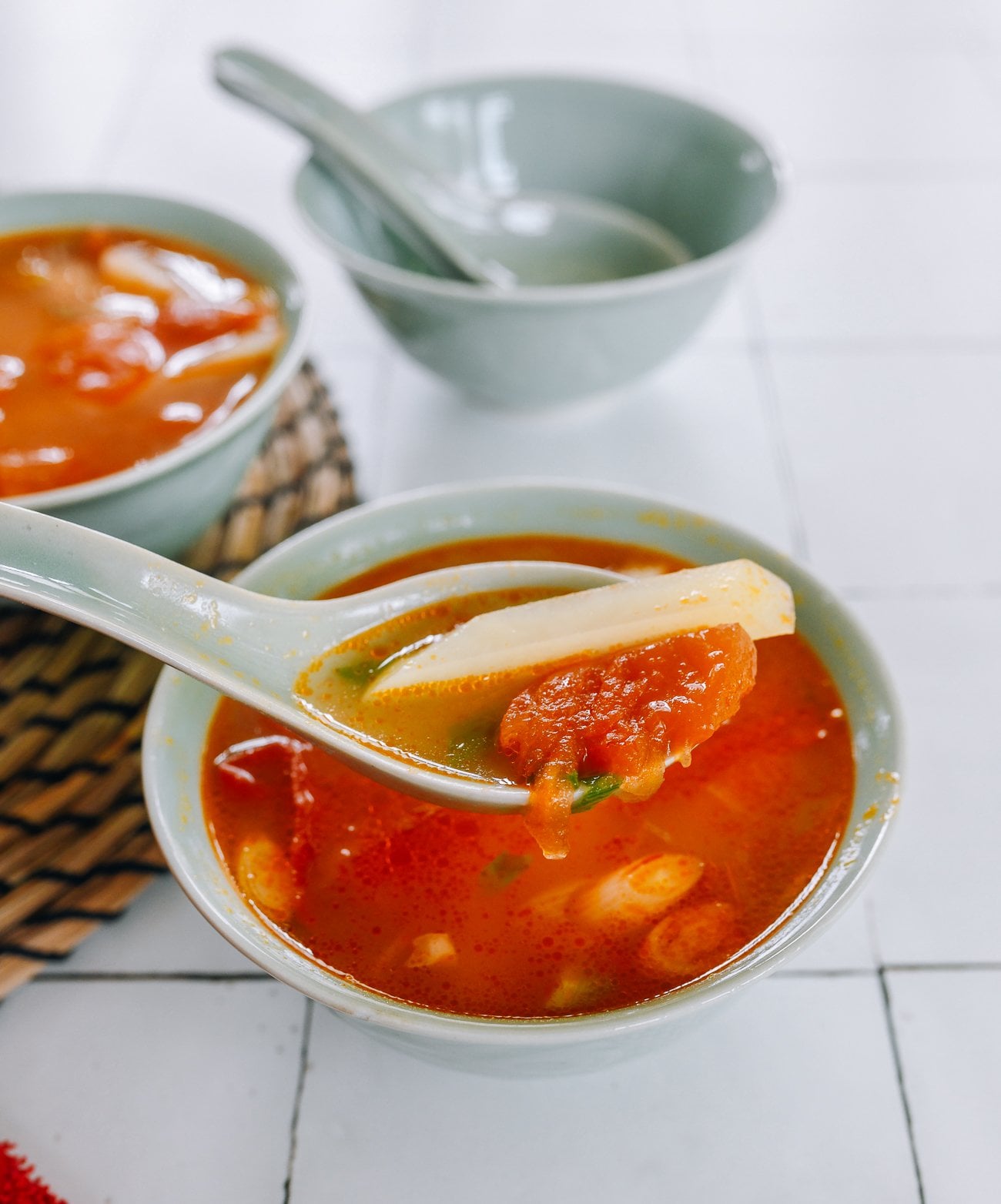 Spoonful of tomato potato soup