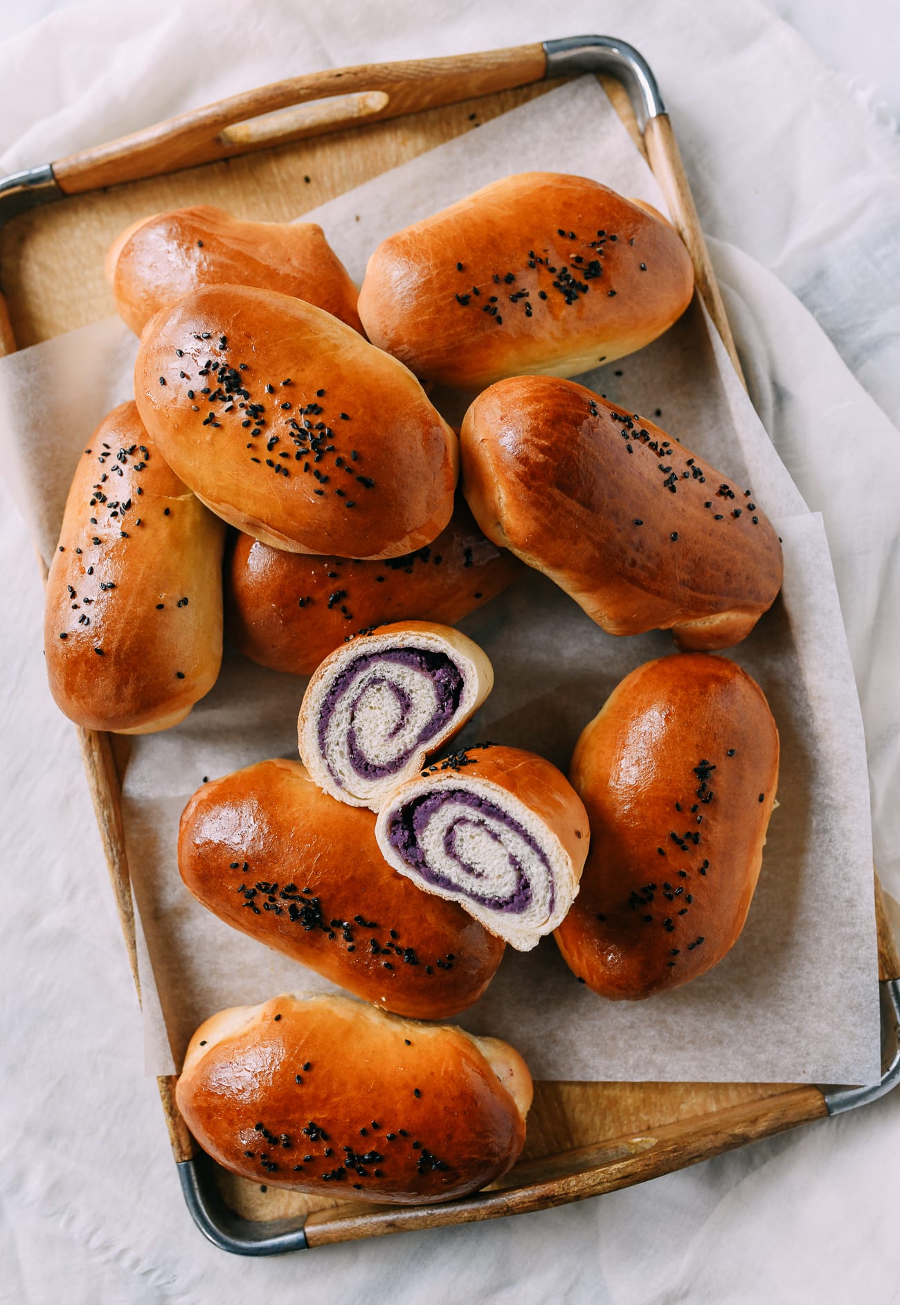 Ube Swirl Buns Cross-section