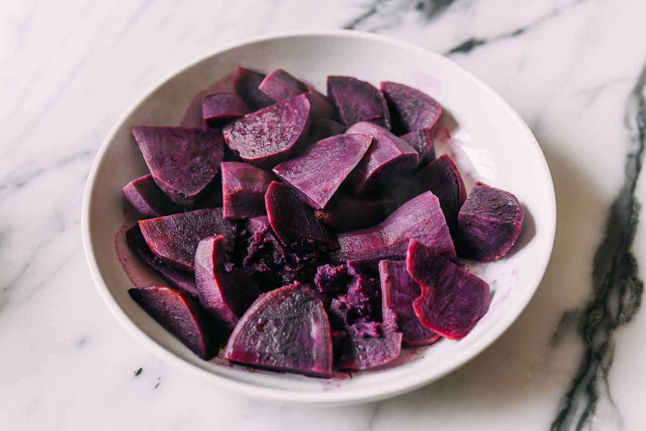 Steamed chunks of ube
